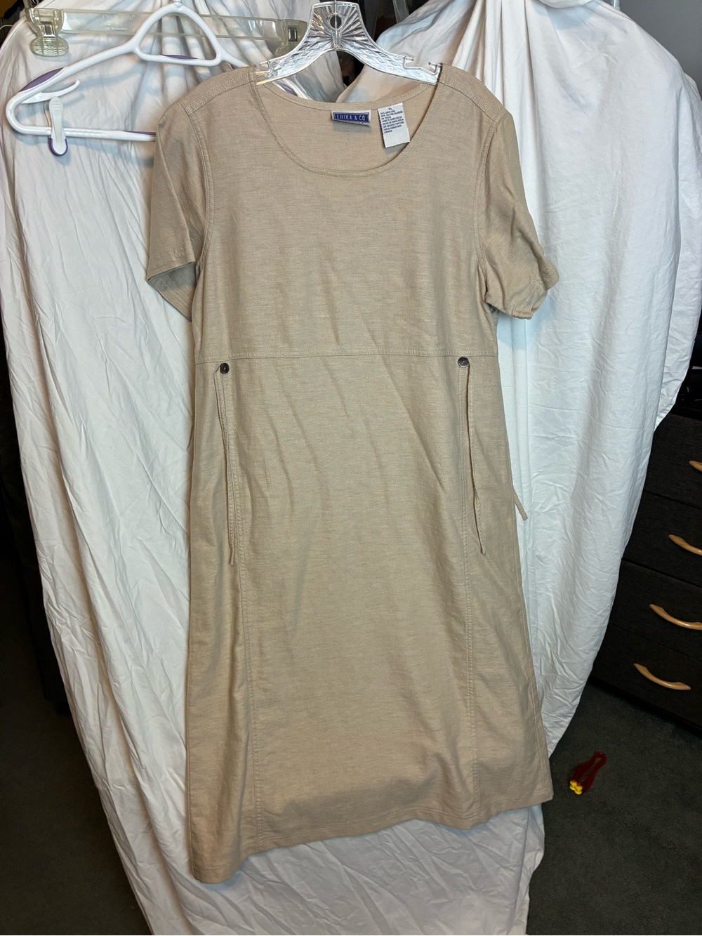 Eileen Fisher Beige Short-Sleeve Midi Jersey Dress